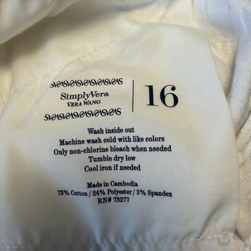 Simply Vera Vera Wang Womens White Textured Mid-Rise Bermuda Shorts, 16 - Picture 5 of 10